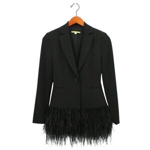 Gianni Bini Lizzy Ostrich Feather Trim Black Solid Crepe Blazer Jacket 0